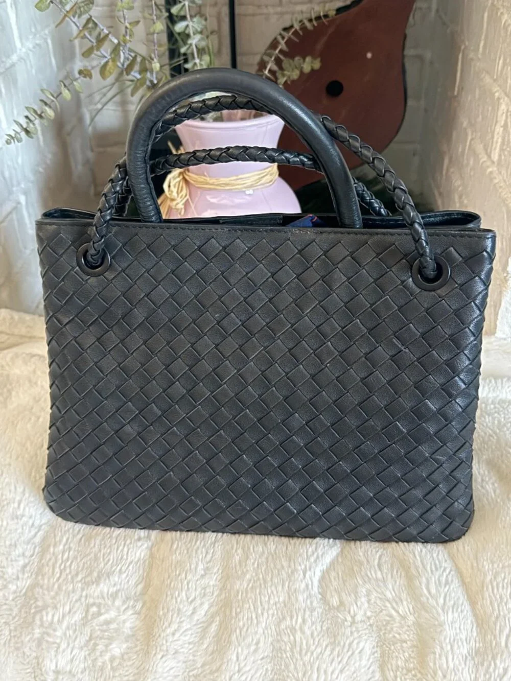 Quince Romy Handwoven Satchel Black Italian Leather NWOT